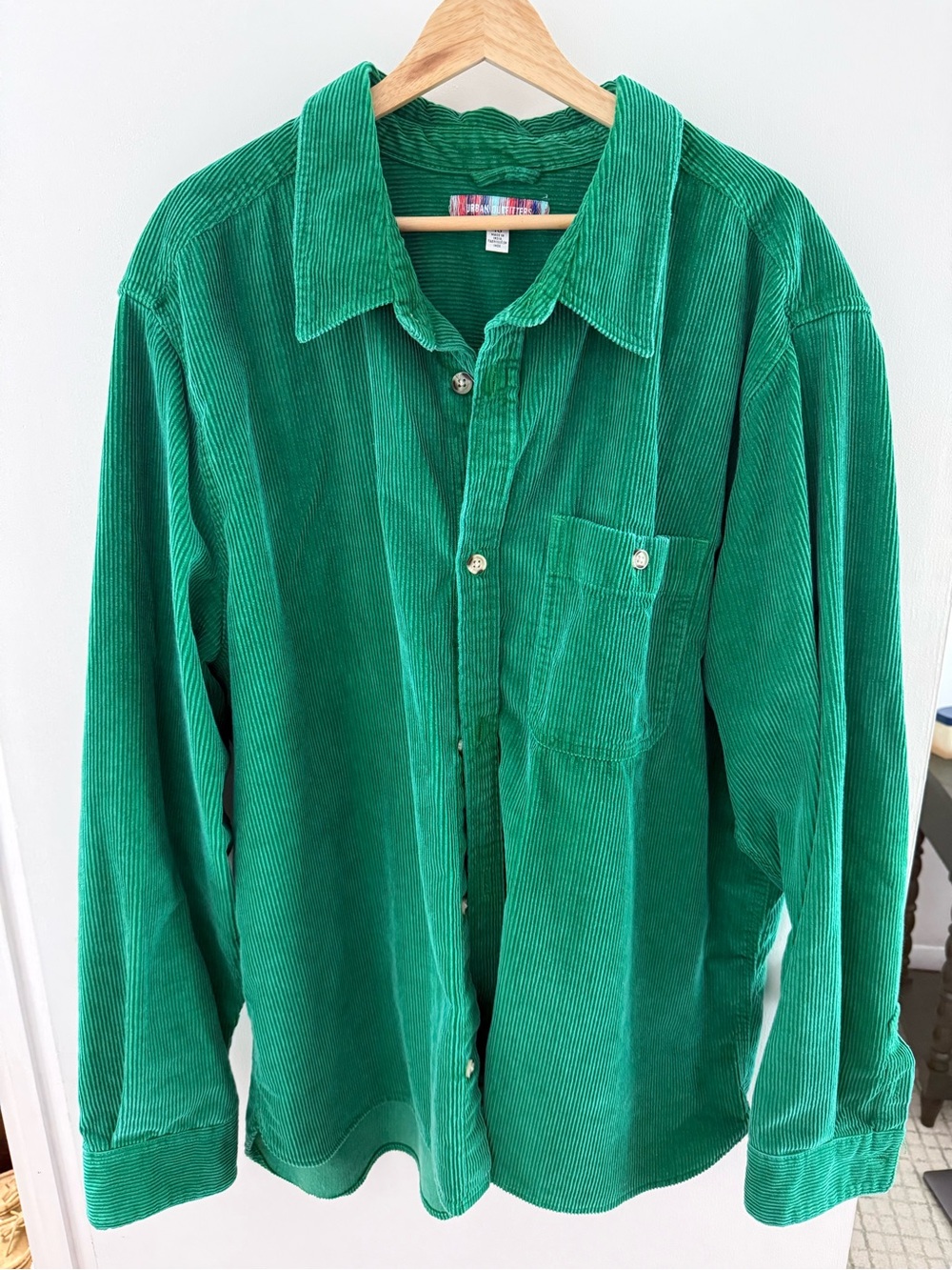 Urban Outfitters Emerald Green Corduroy Button-Down Shirt Size XL